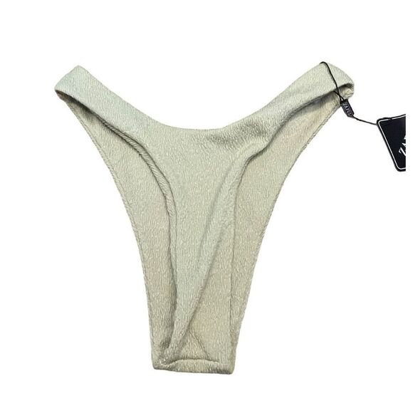 Zaful Cheeky Thong High Rise Bikini Bottoms Light Green Crinkle Textured Swimsui - Picture 1 of 6